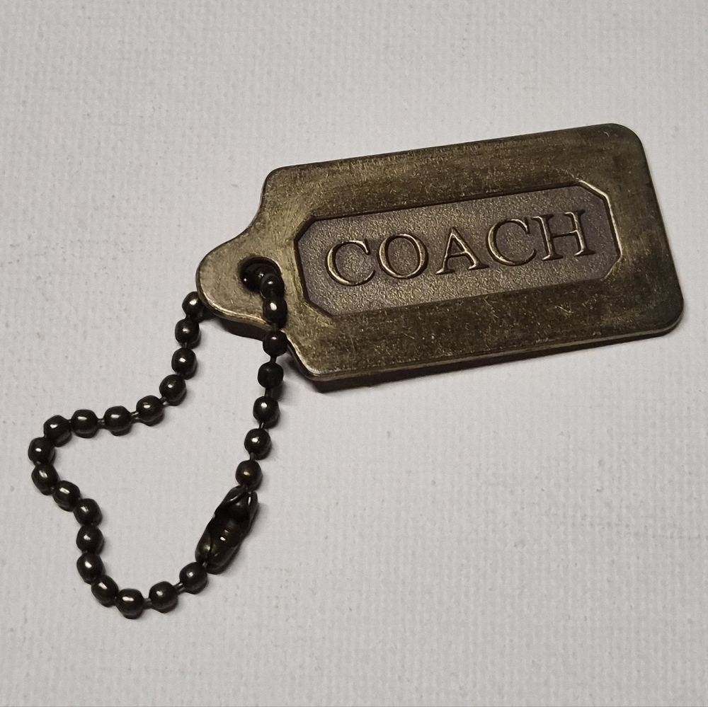 Coach Brass Metal Keychain Bag Tag Double Sided Gold Vintage Y2K